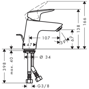 Mitigeur de lavabo Logis 70 CH3 CoolStart, avec tirette et vidage