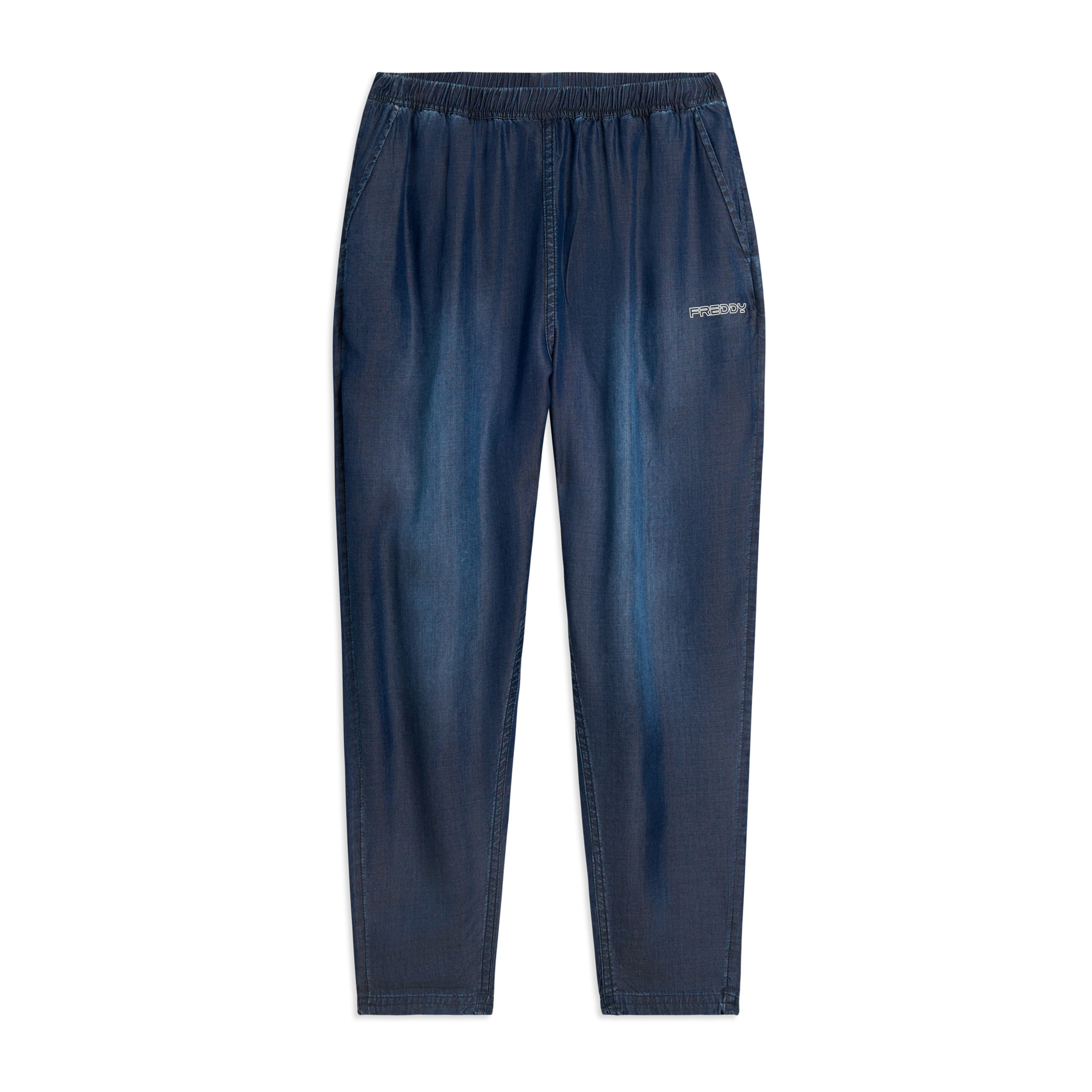 Pantaloni Sportivi Cropped in Chambray con Vita Alta