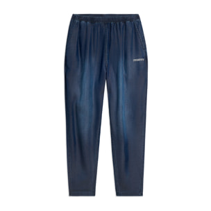 Pantaloni Sportivi Cropped in Chambray con Vita Alta