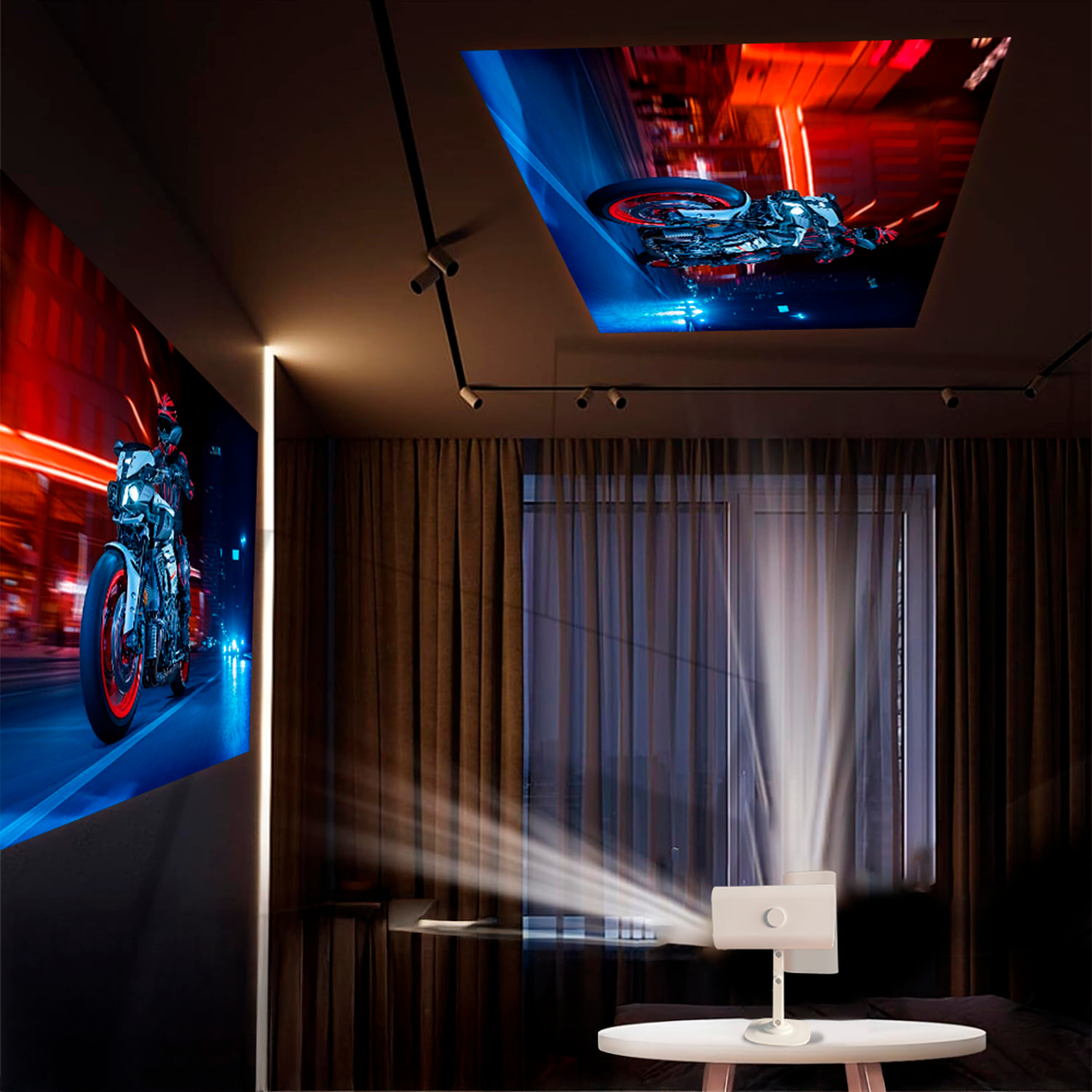 Mini proyector LCD regulable 180º. Wifi 6, duplicación de pantalla, 1080p con hasta 300 pulgadas de proyección y enfoque manual.