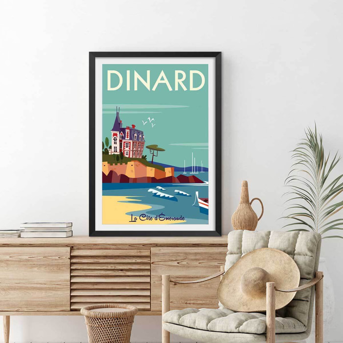 Affiche voyage à dinard Affiche + cadre en bois - Noir