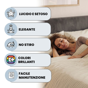 PARURE COPRIPIUMINO SATIN STRIPES, 100% Raso di Poliestere, Made in Italy, No Stiro - PANNA