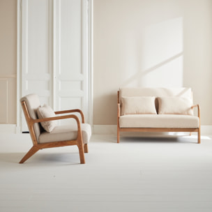 Banquette scandinave 2 places + Fauteuil bois et tissu LORENS