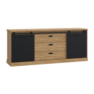 Buffet bas en bois effet chêne & noir 214cm - FACTORY