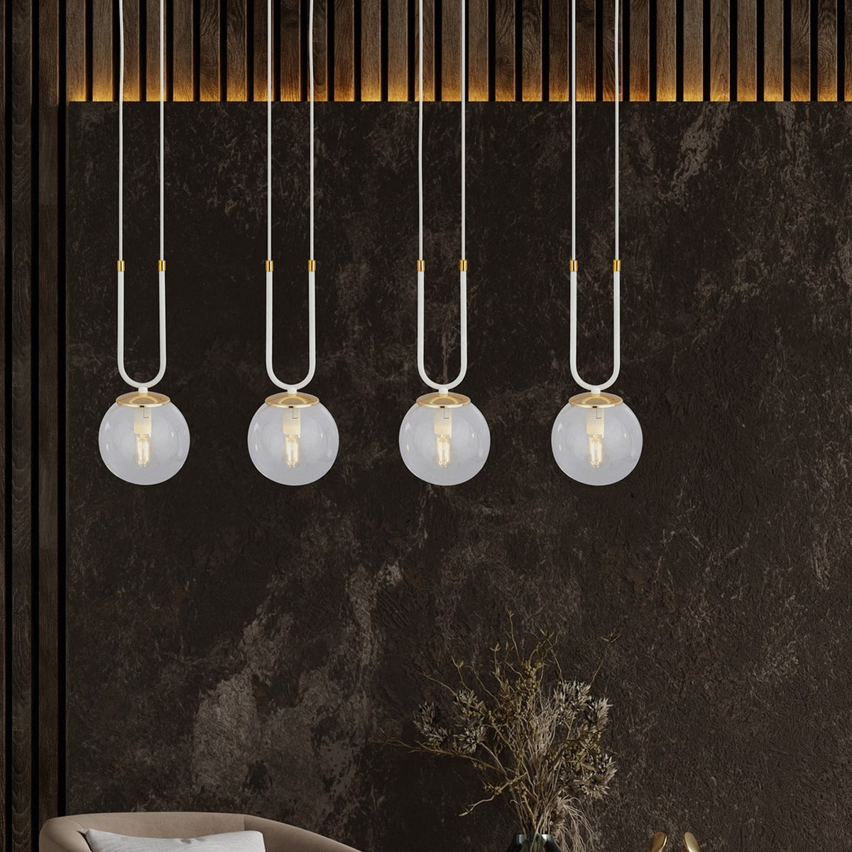 Lampada a sospensione GLAM in acciaio bianco e vetro