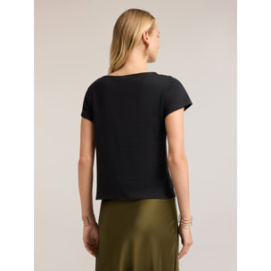 Motivi - Camiseta con cuello barco bordado - Negro