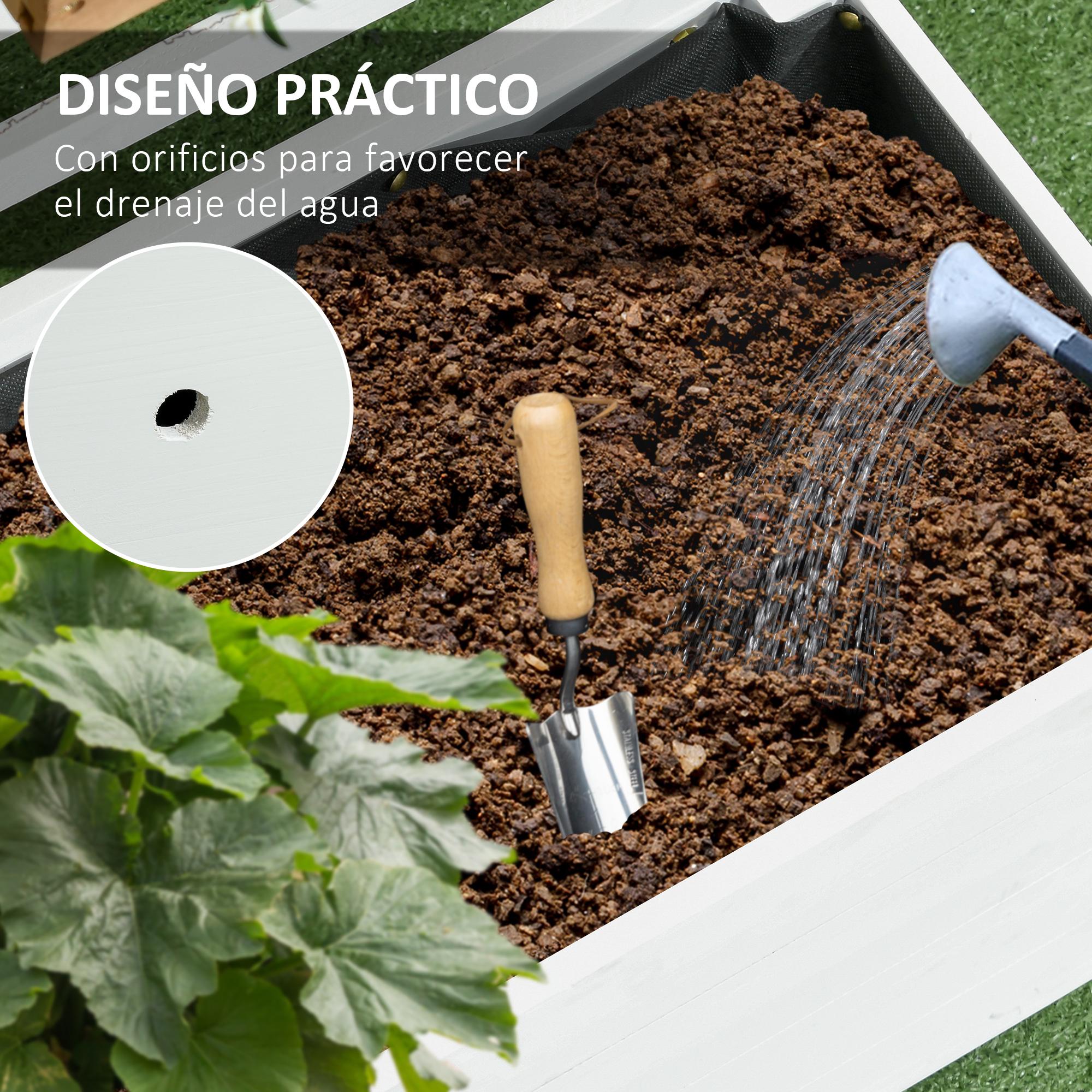 Jardinera con Enrejado de Madera Maciza con 4 Ruedas Macetero de Jardín con Soporte para Trepadora y Tela Geotextil para Cultivos Plantas Flores 76x30x155 cm Blanco