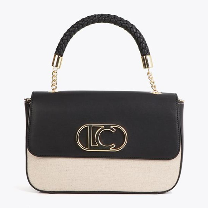 Borsa a tracolla con patta in similpelle bicolore