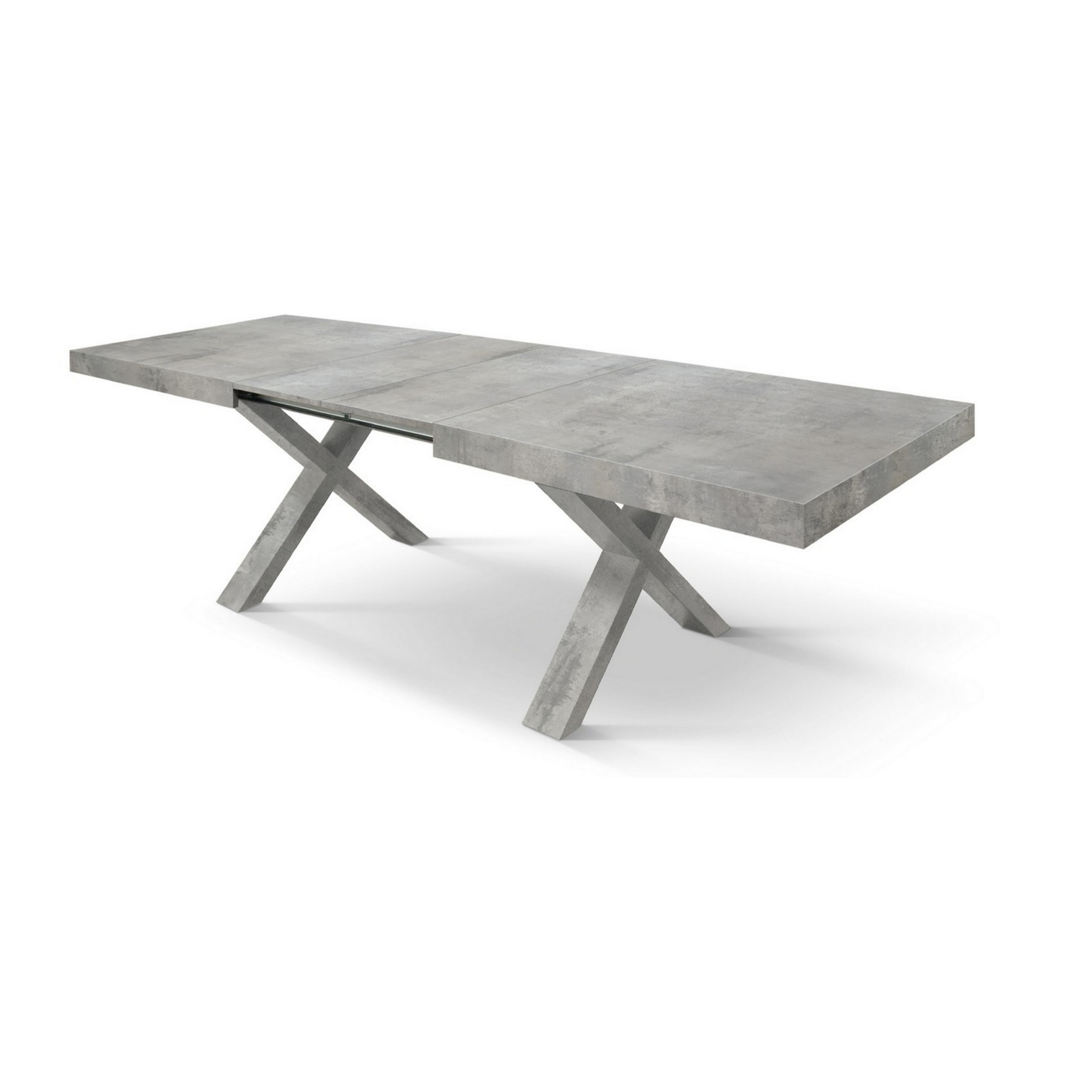 Tavolo allungabile AMALFI in legno grigio cemento e gambe a X, allungabile 180x90 cm - 260x90 cm