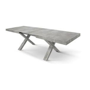 Tavolo allungabile AMALFI in legno grigio cemento e gambe a X, allungabile 180x90 cm - 260x90 cm