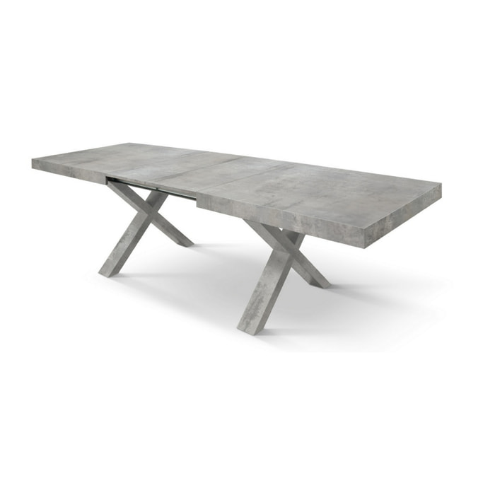Tavolo allungabile AMALFI in legno grigio cemento e gambe a X, allungabile 180x90 cm - 260x90 cm