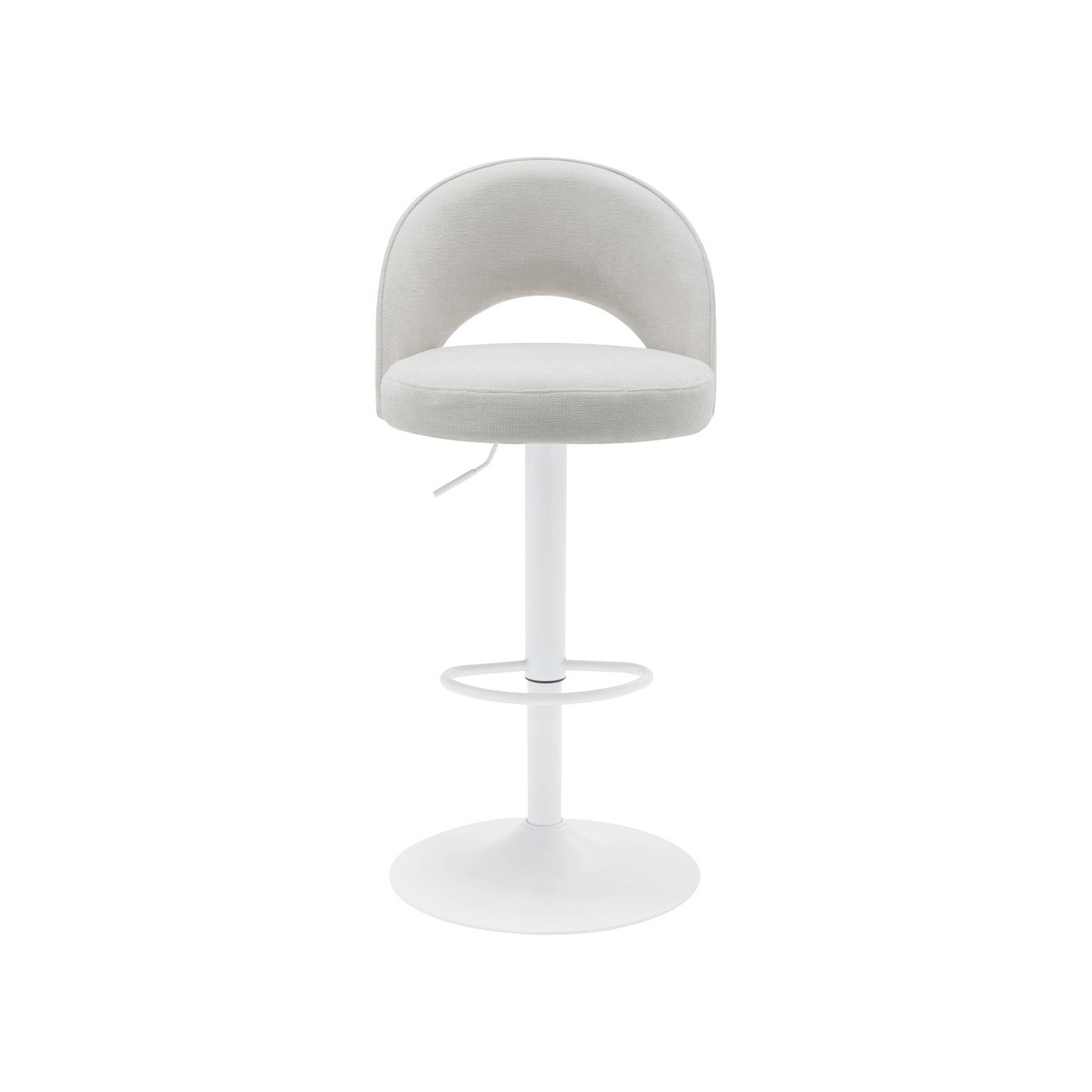 Lot de deux tabourets de bar ajustables métal et tissu blanc cassé. pied blanc - L 49 x P 49 x H 88.5-110cm - Abby