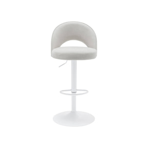Lot de deux tabourets de bar ajustables métal et tissu blanc cassé. pied blanc - L 49 x P 49 x H 88.5-110cm - Abby