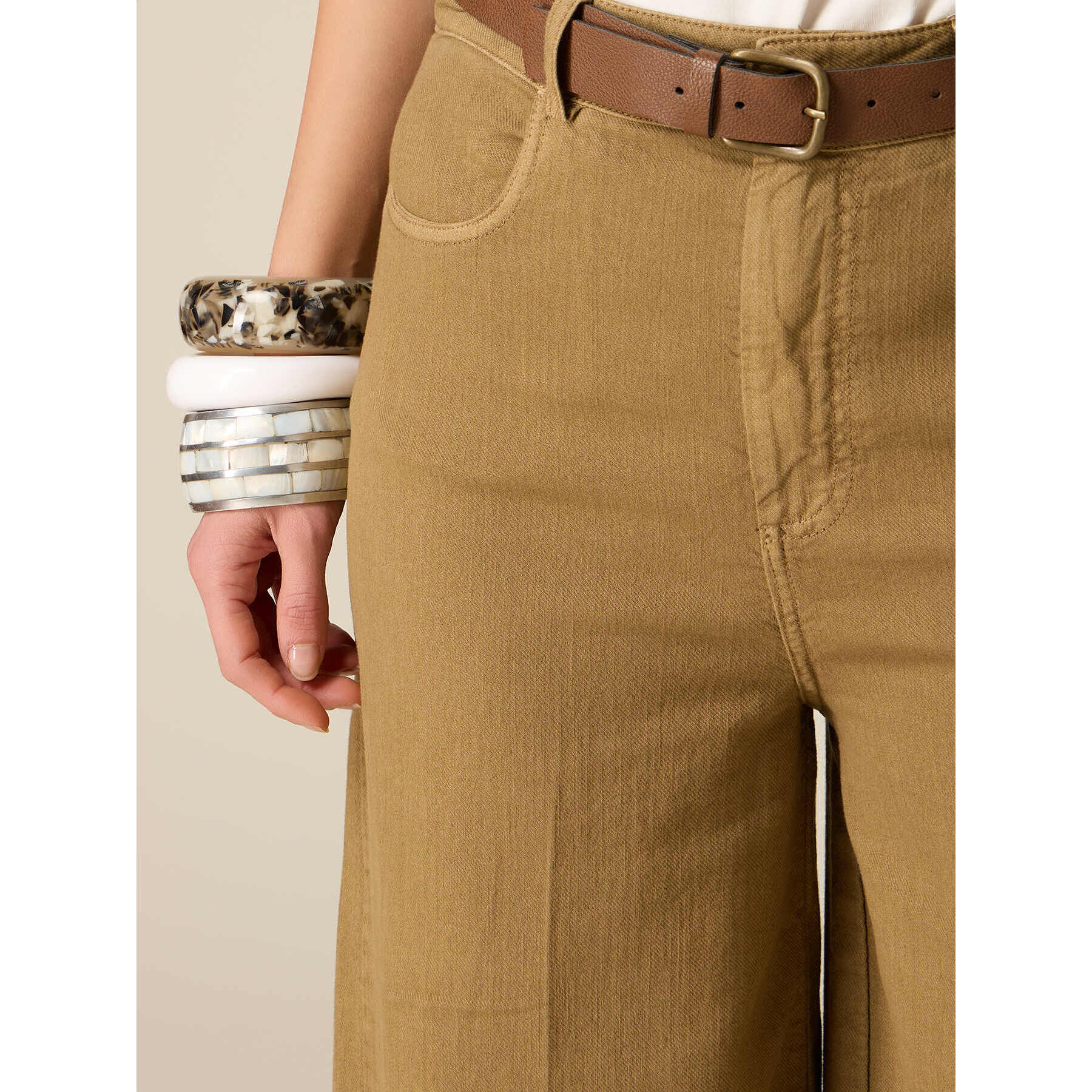 Oltre - Pantaloni wide leg in cotone maltinto - Marrone