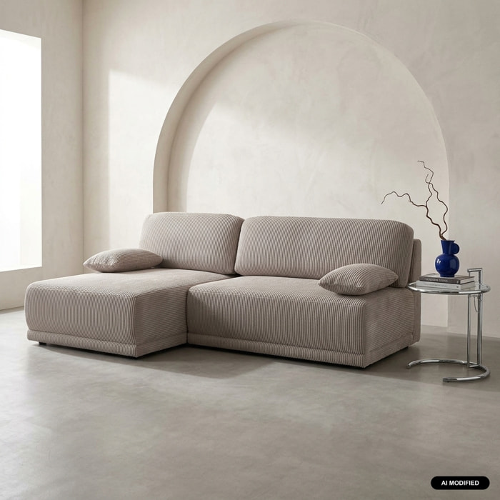 Banquette canapé d'angle gauche convertible 3 places velours côtelé avec coffre NELSON