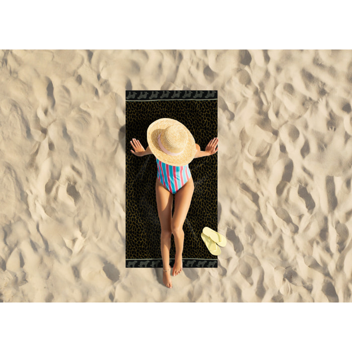 Telo Mare Spugna Jacquard Spiaggia Disegno Africa Ghepardo