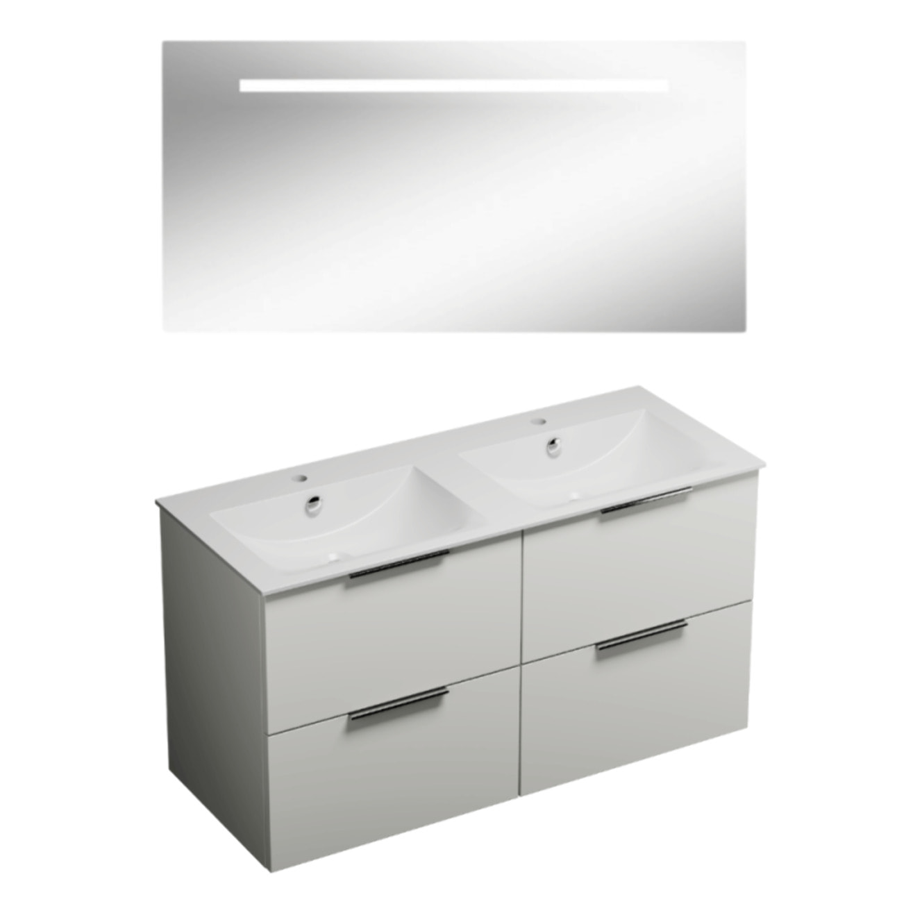 Meuble double vasque 120 cm BURGBAD Olena blanc brillant + miroir