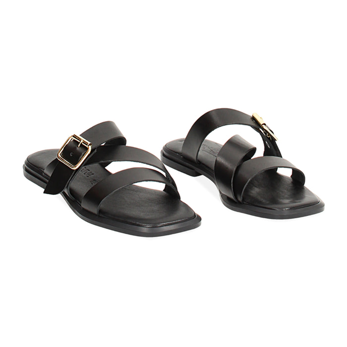 Ciabatta noir en cuir