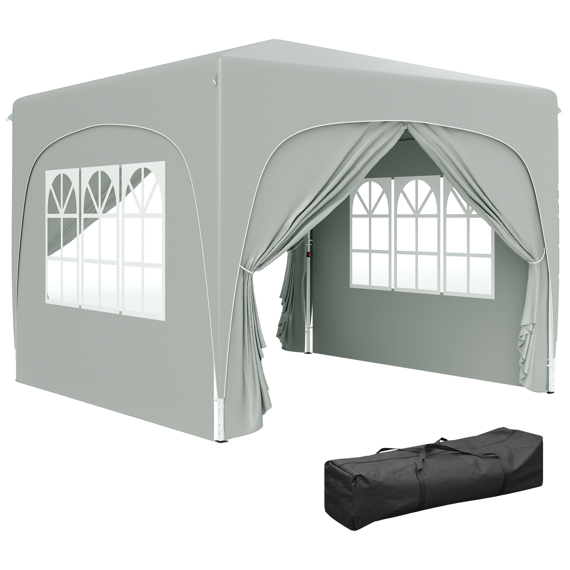 Carpa Plegable 3x3 m, Cenador Pabellón de Jardín con Altura Ajustable de 3 Niveles, 4 Paredes Laterales, Ventanas y Bolsa Transporte, UPF50+, Impermeable para Fiestas, Exterior, Gris