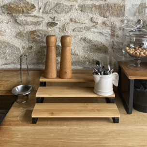 Etagère à  épices 3 niveaux Design industriel Bambou & Acier ELIE Noir mat MSV
