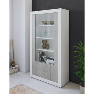 Vetrina Moderna 2 Ante In Vetro Con Pannelli Effetto Legno Libreria Soggiorno Sala da Pranzo Vetrinetta Stile 104.8x41.8x191 Cm Grigio Cemento