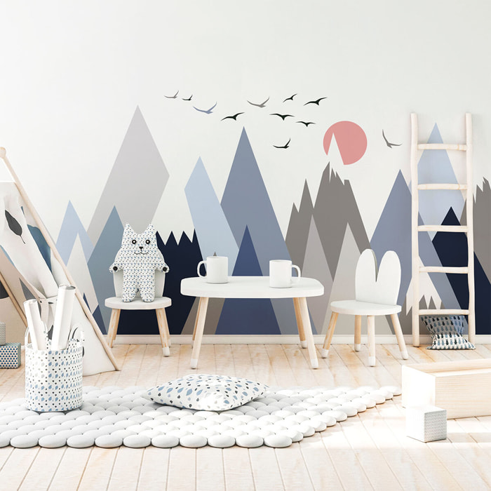 Stickers muraux enfants - Décoration chambre bébé - Autocollant Sticker mural géant enfant montagnes scandinaves STANKA
