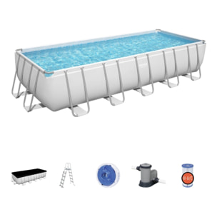 Bestway Piscine hors sol tubulaire rectangulaire Bestway Power Steel 640 x 274 x 132 cm gris clair