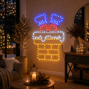 Figura led chimenea de papá noel con 234 leds y efecto intermitente, decoración navideña para exterior e interior 48x60 cm