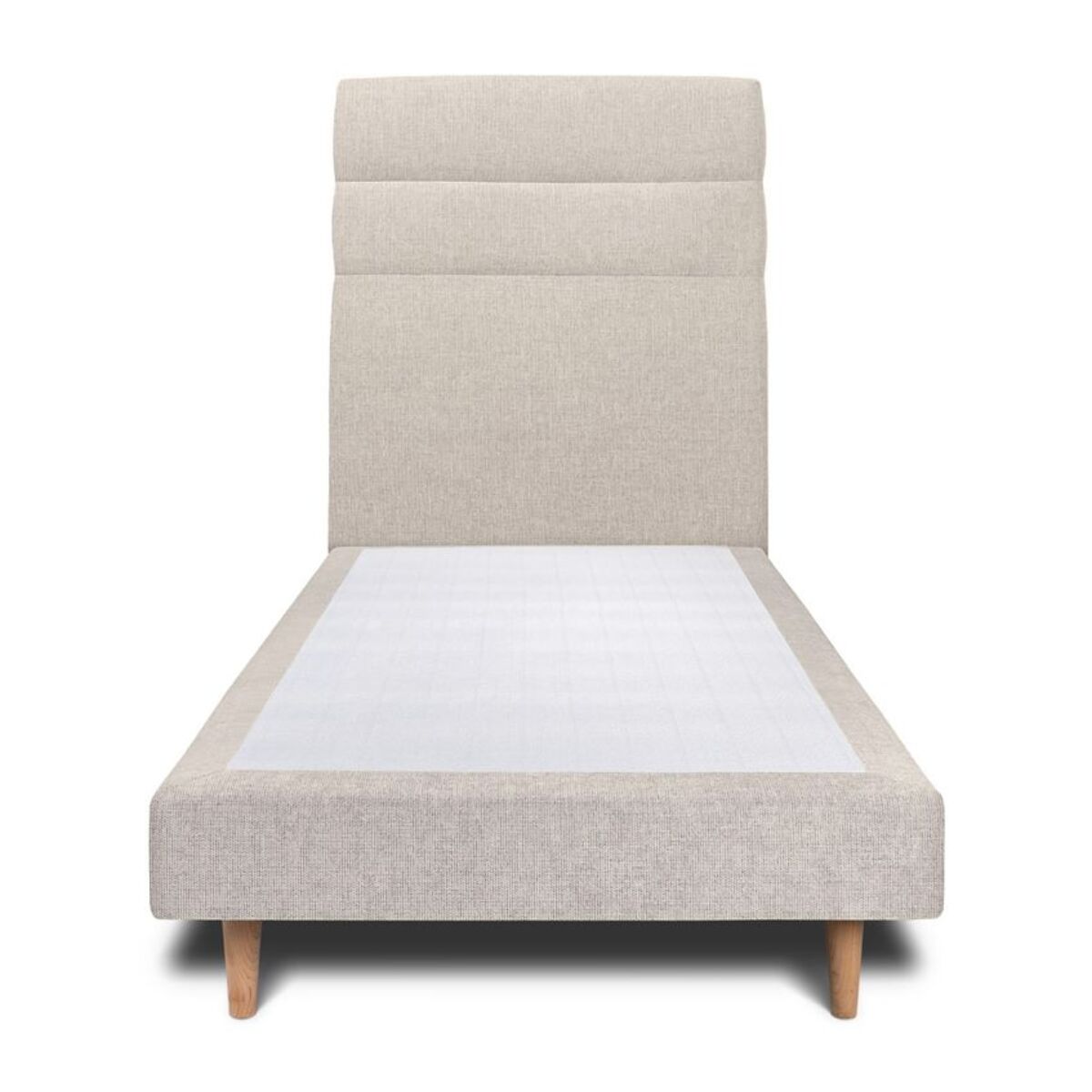 Lit avec tête de lit bandes horizontales tissu et sommier tapissier Ep14