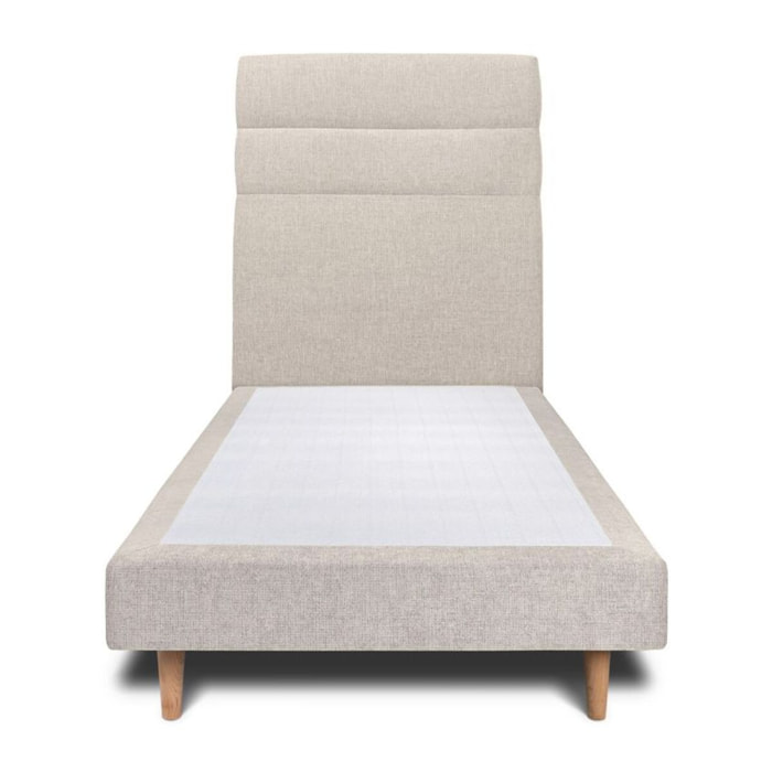 Lit avec tête de lit bandes horizontales tissu et sommier tapissier Ep14