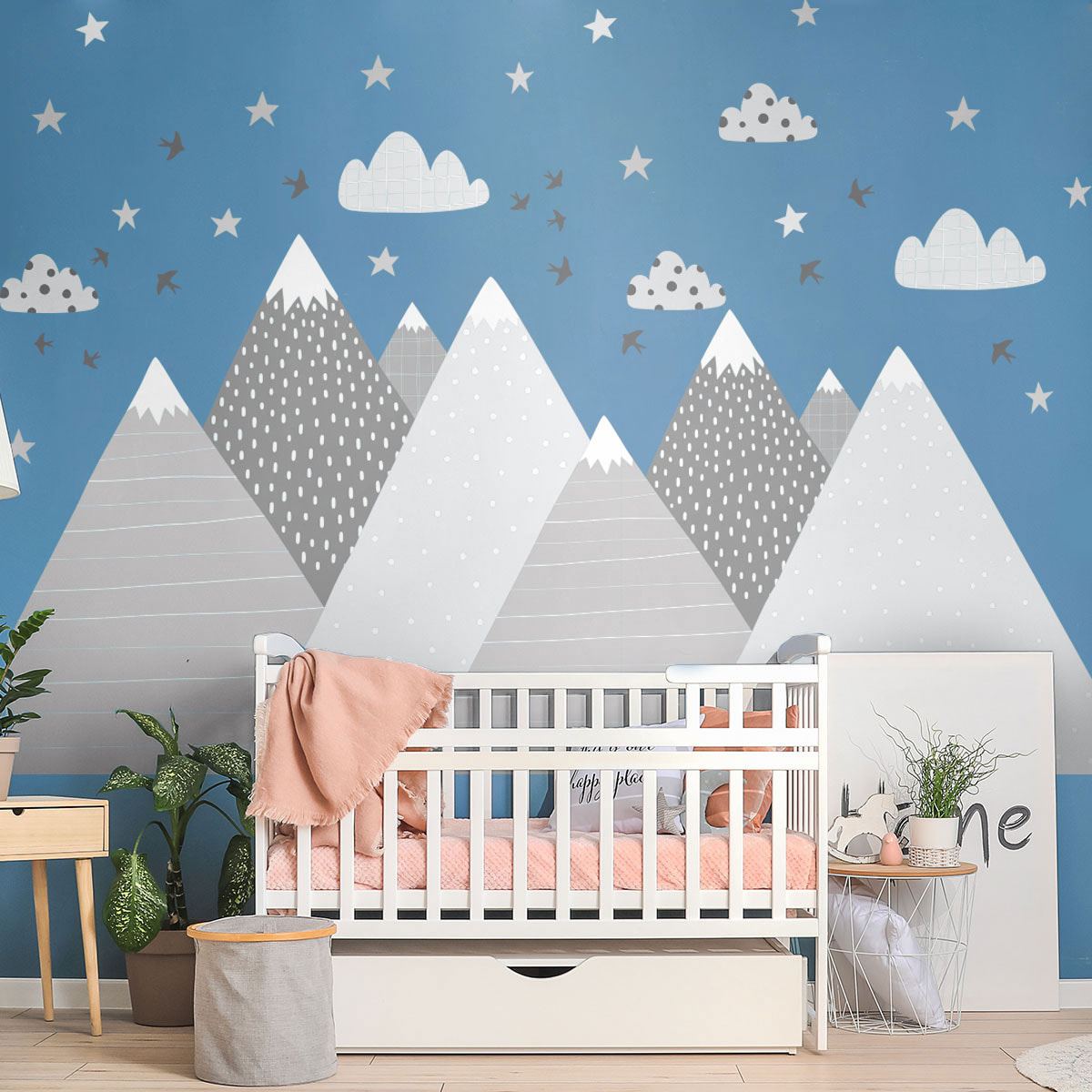 Stickers muraux enfants - Décoration chambre bébé - Autocollant Sticker mural géant enfant montagnes scandinaves ROCKA