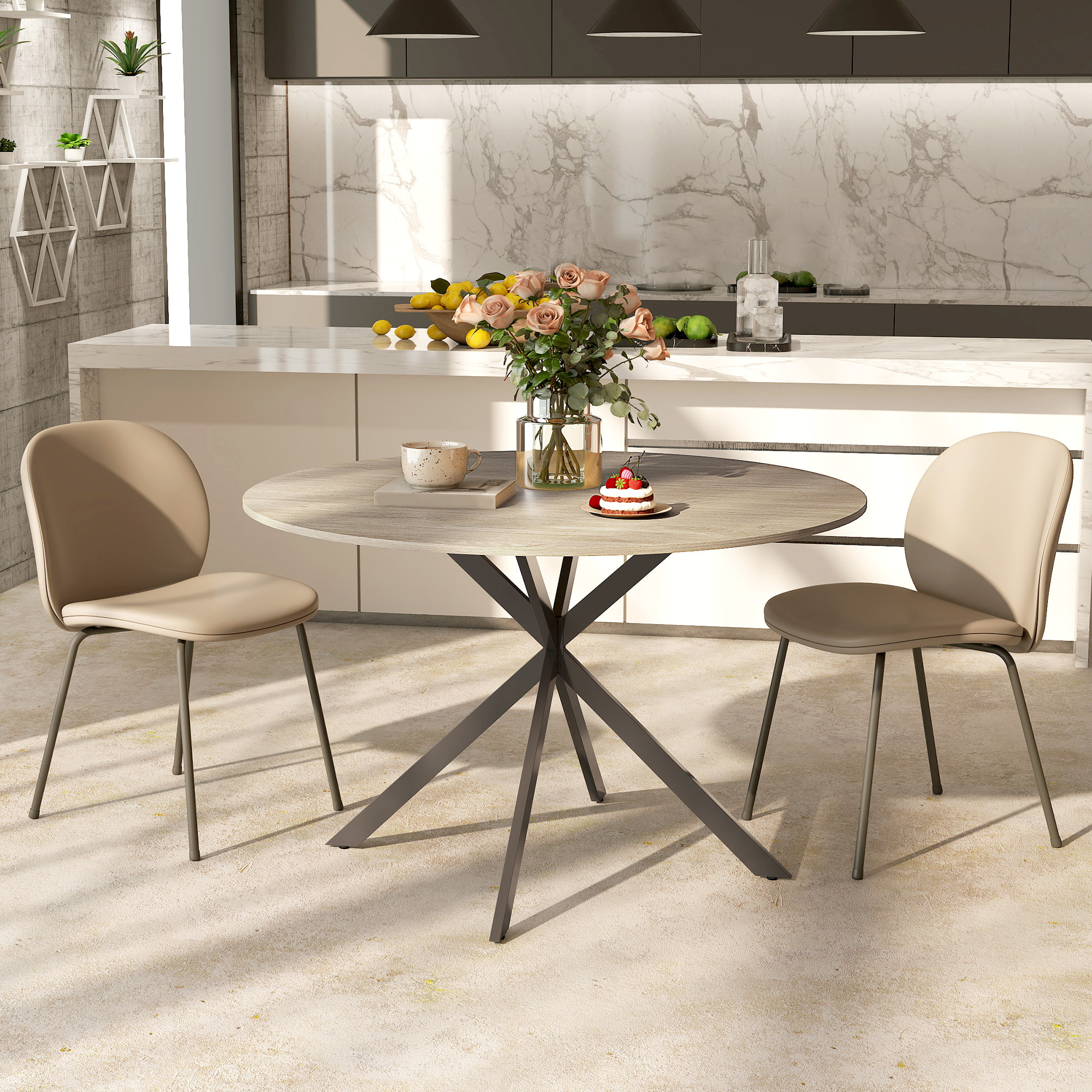 Mesa de Comedor Redonda para 4 Personas Mesa de Cocina Industrial con Estructura de Acero Ø120x75 cm Marrón Oscuro