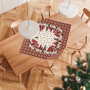 CENTROTAVOLA NATALIZIO JACQUARD GNOMI SCOTTISH FAMILY ROSSO