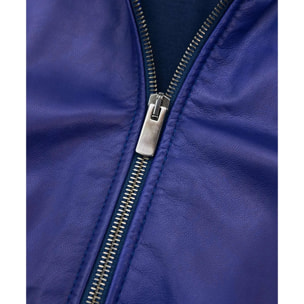 Giubbotto Bomber in pelle bluette naturale effetto liscio