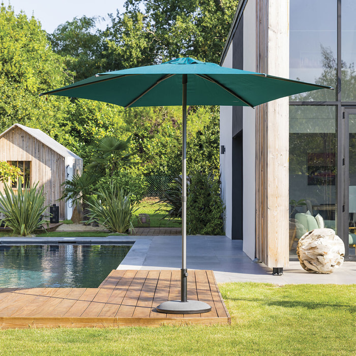 Parasol droit rond "Soya" bleu canard D2,7m en acier