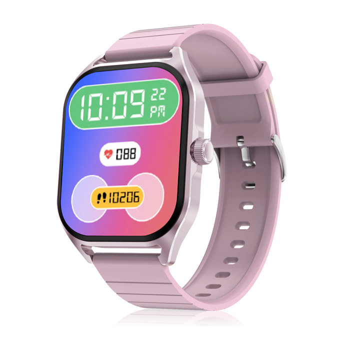 DAM Smartwatch DT99 con pantalla AMOLED de 2,04". Monitor de salud, +150 modos deportivos, notificaciones, acceso asistente de voz. 4,5x1x5,5 Cm. Color: Rosa Claro