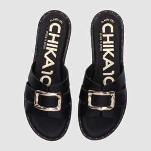 Sandalias de Piel - Negro - Tacón: 1 cm
