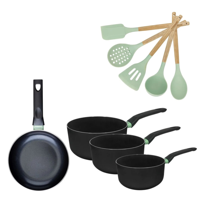 Lot Poêl et 3 CasserolesFackelmann Brandao avec 5 ustensiles Ocean