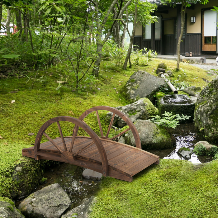 Puente de Jardín Puente de Madera con Barandillas en Forma de Rueda Puente para Estanque Carga 150 kg Puente Decorativo para Patio 100x50x37 cm Madera Carbonizada