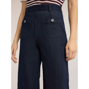 Motivi - Jeans cropped wide leg con bottoni gioiello - Blu