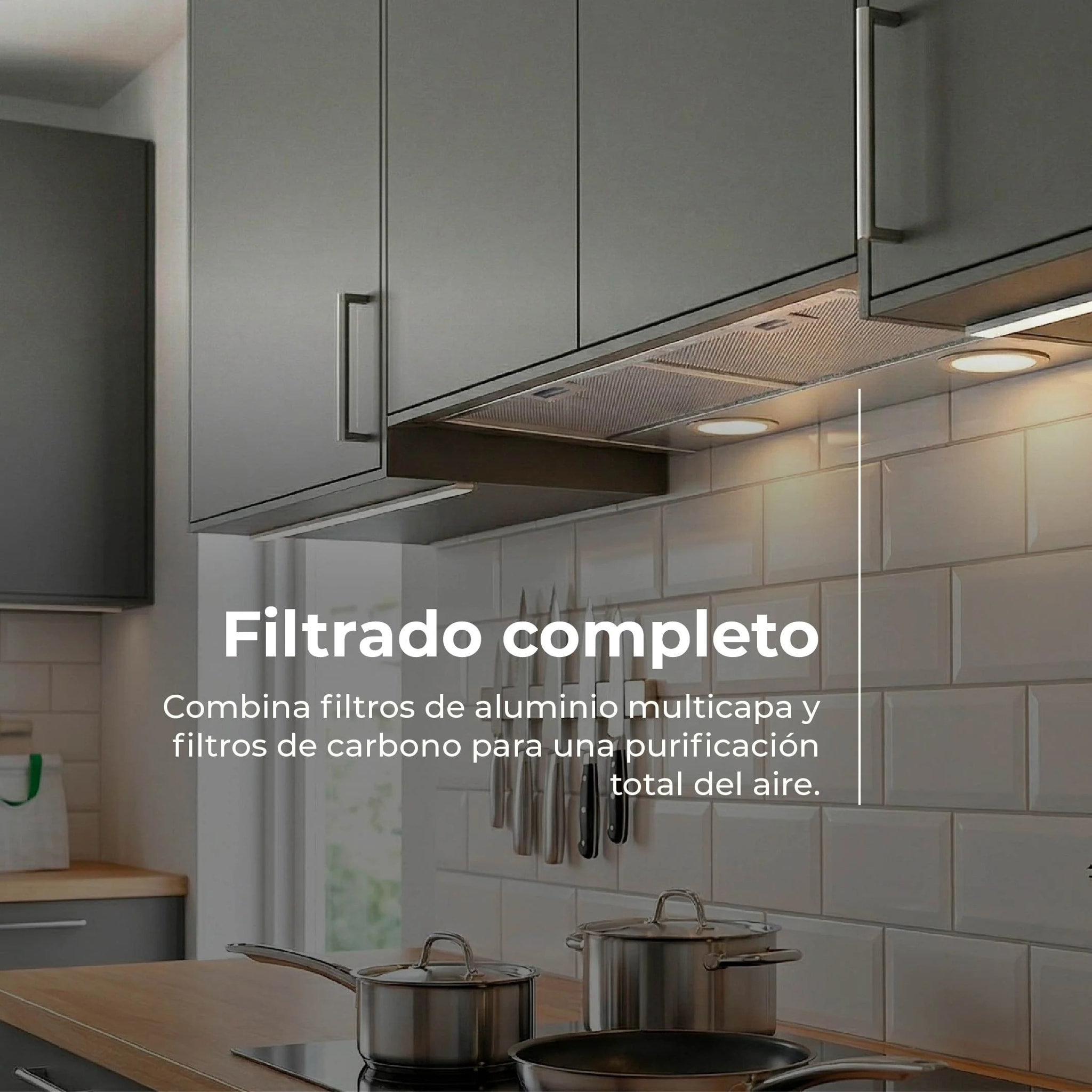 EVVO Campana Extractora Integrada CEi 55 Inox, 55 cm, 875 m³/h, A+++, Bajo Ruido, LED, Filtros de Aluminio y Carbón