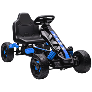 Kart à pédales enfant - Go Kart - carter chaine fermé - marche AV AR - métal plastique noir bleu