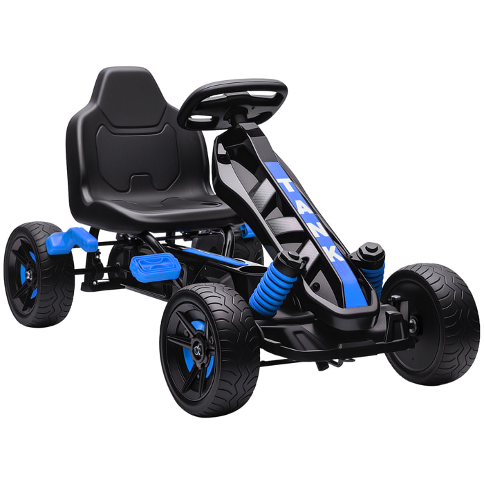 Kart à pédales enfant - Go Kart - carter chaine fermé - marche AV AR - métal plastique noir bleu