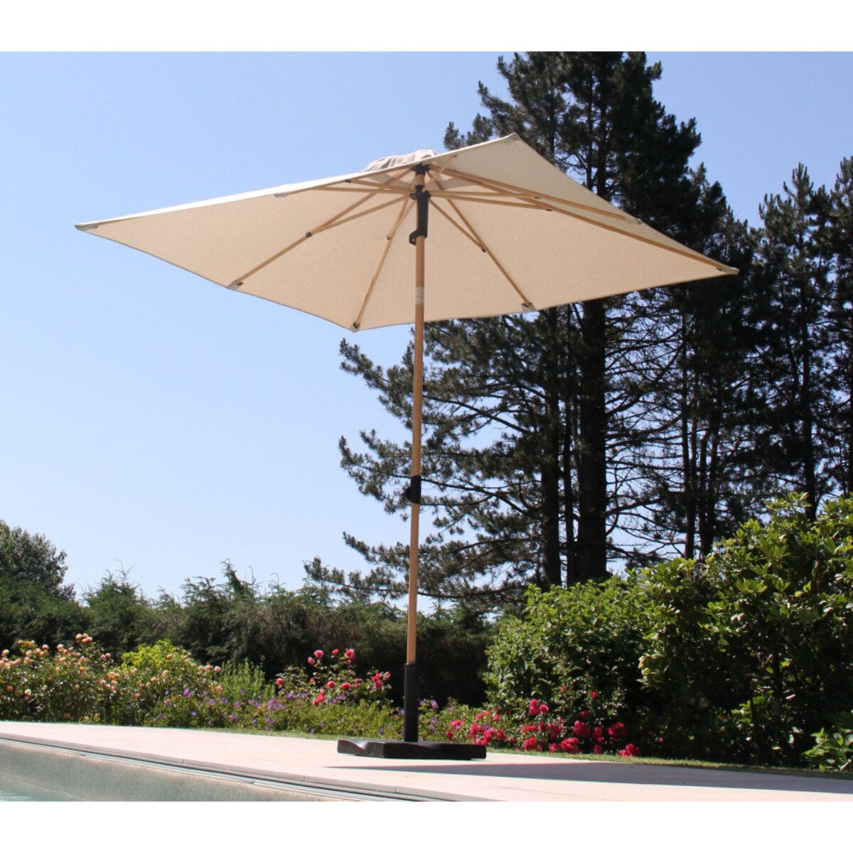 Parasol droit Ø2,4m - effet bois - lin - RUBIS