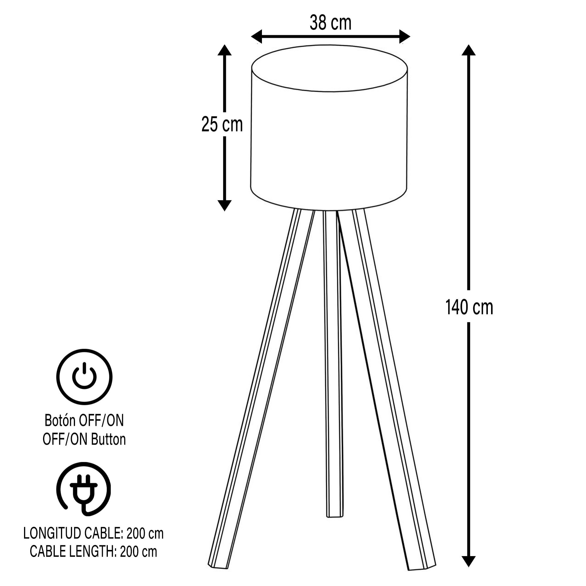 Lámpara de pie 115 cm. beige/marrón, tipo E 27_x000D_
Max 60 W (Bombilla Incandescente)_x000D_
Max 20 - 25 W (Bombilla de Bajo Consumo)_x000D_
Max 9 - 15 W (Bombilla LED)