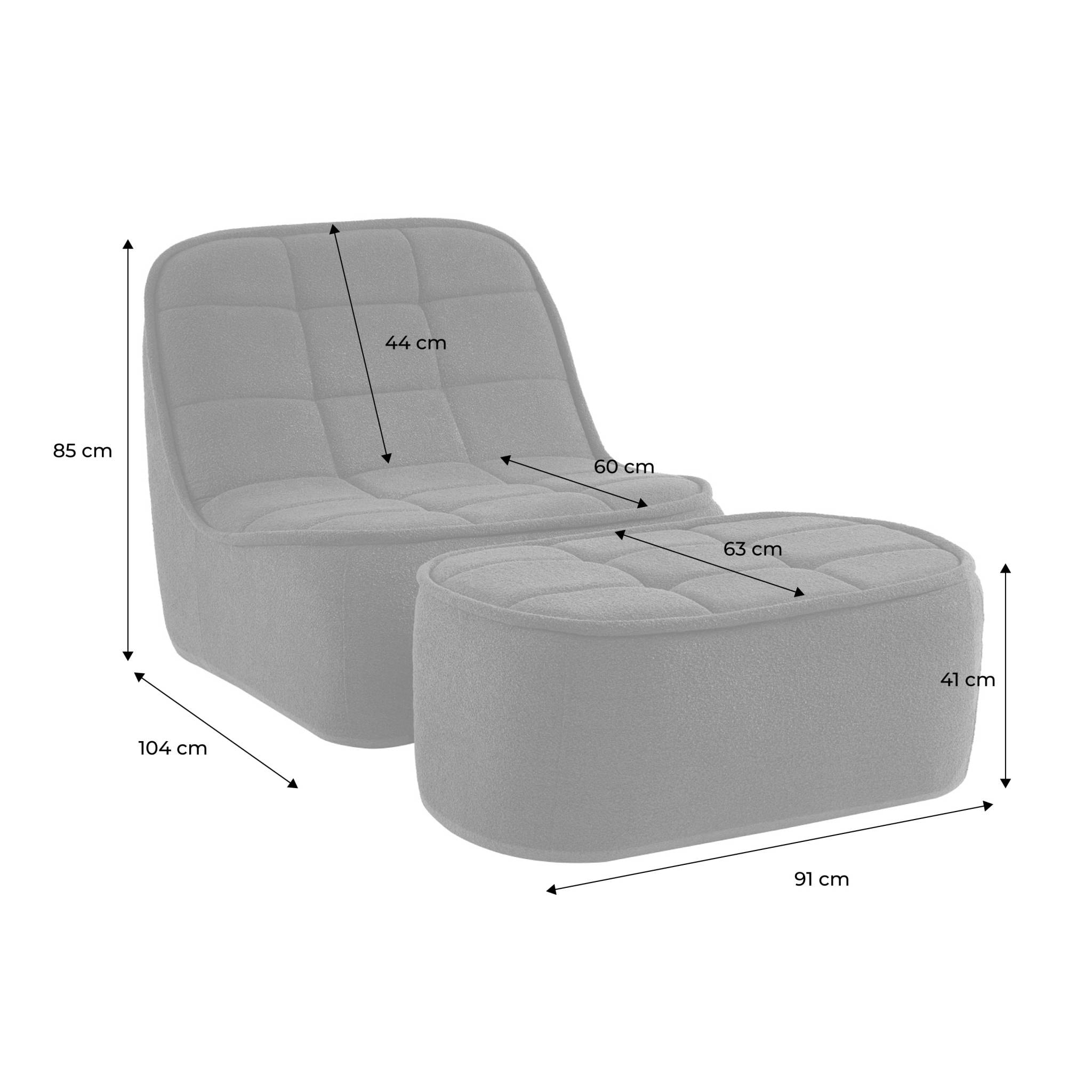 Chauffeuse bouclette texturée 1 place + repose pieds kaki L 93 x P 104 x H 85cm - Boni