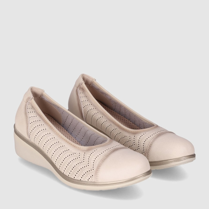 Zapatos de Piel - Beig - Tacón: 3 cm