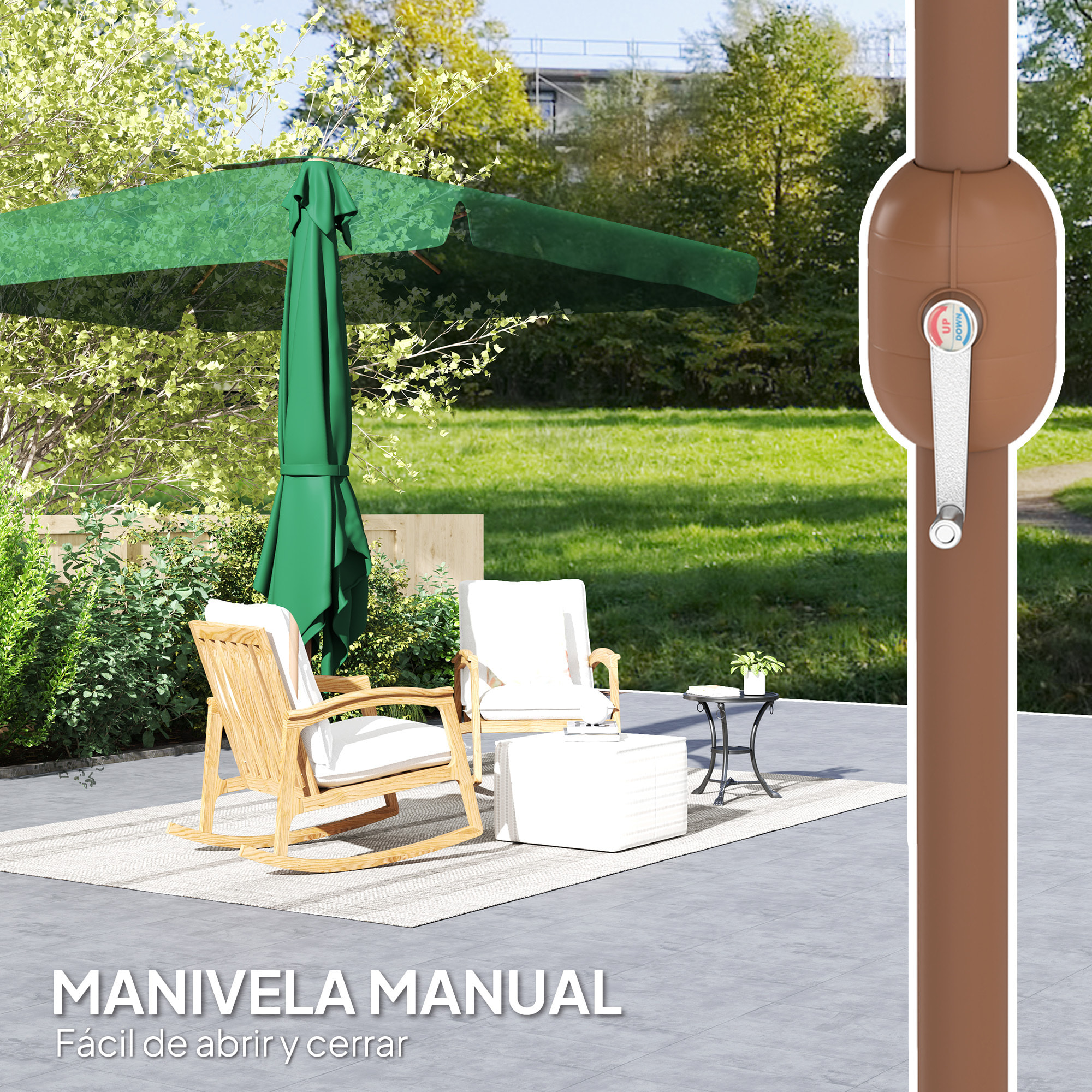Sombrilla de Terraza Exterior 300x200 cm Parasol de Terraza Exterior con Ángulo Ajustable Mástil de Aluminio Manivela y Protección UV 50+ Sombrilla para Jardín Patio Verde Oscuro