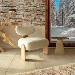 Fauteuil effet bouclette beige et structure en bois  HELLA