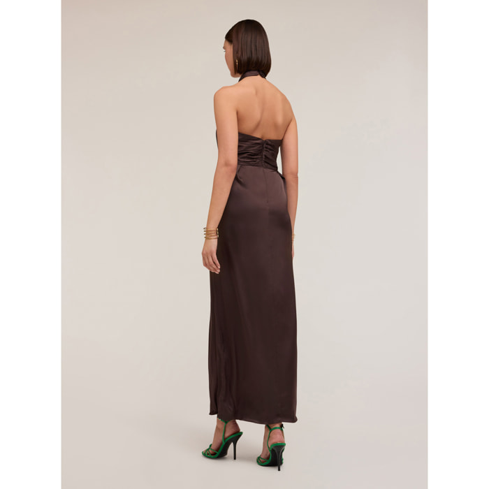 Motivi - Vestido halter de satén brillante - Marrón